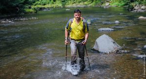 No jungle expedition is complete without wading through running water. Rick demonstrates this in the depths of the Darien Gap