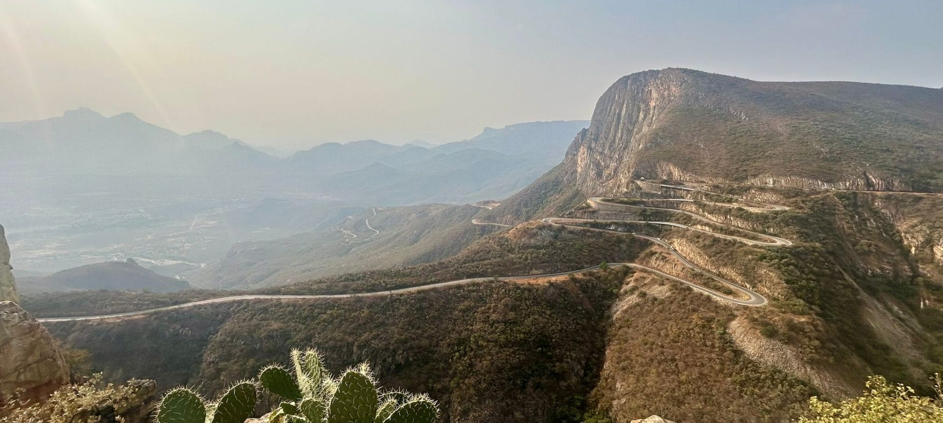 Tight switchback bends on the Serra da Leba pass during the Grand Tour Angola shoot